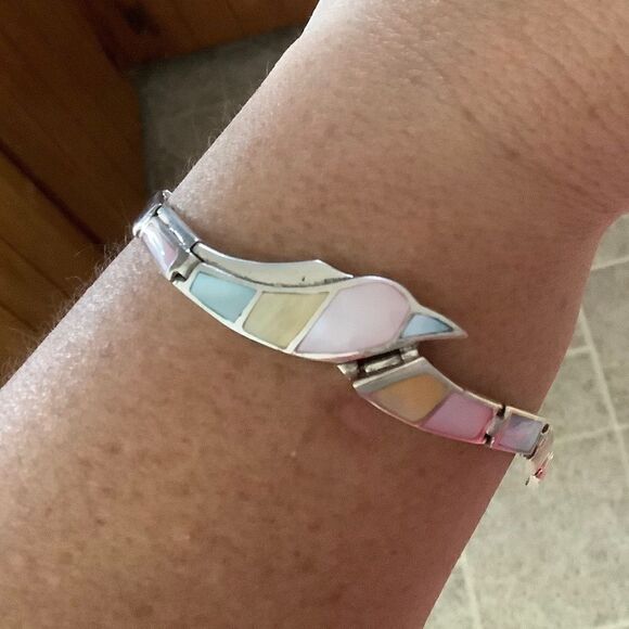 NWOT Sterling SILVER 925 MOTHER OF PEARL INLAID BRACELET SIZE 6.5 in​​ - Picture 2 of 9